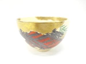 陶彩造　金彩色絵　柳橋　茶碗